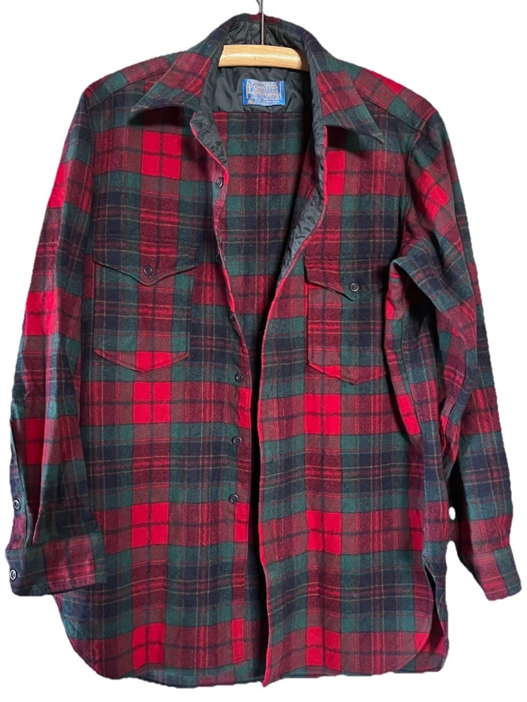 Vintage Pendleton Wool Lodge Shirt Size Large Blackwatch Tartan Made In Usa